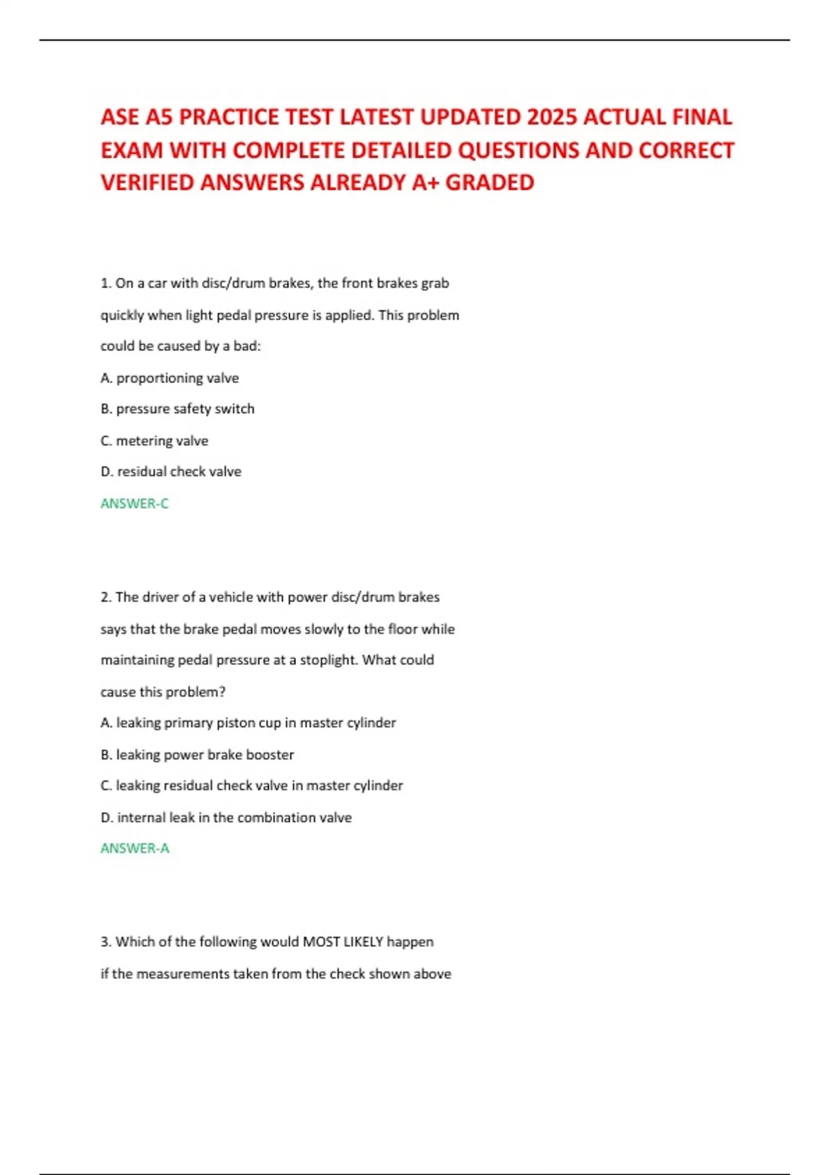 ASE A5 PRACTICE TEST LATEST UPDATED 2025 ACTUAL FINAL EXAM WITH ...