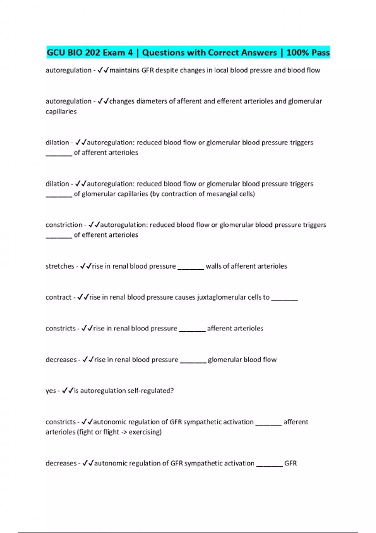 GCU BIO 202 Exam 4 | Questions with Correct Answers | 100% Pass - GCU ...