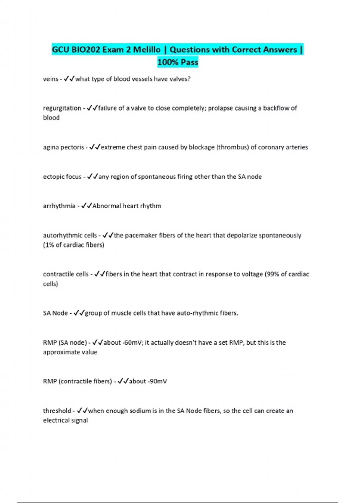 GCU BIO202 Exam 2 Melillo | Questions with Correct Answers | 100% Pass ...