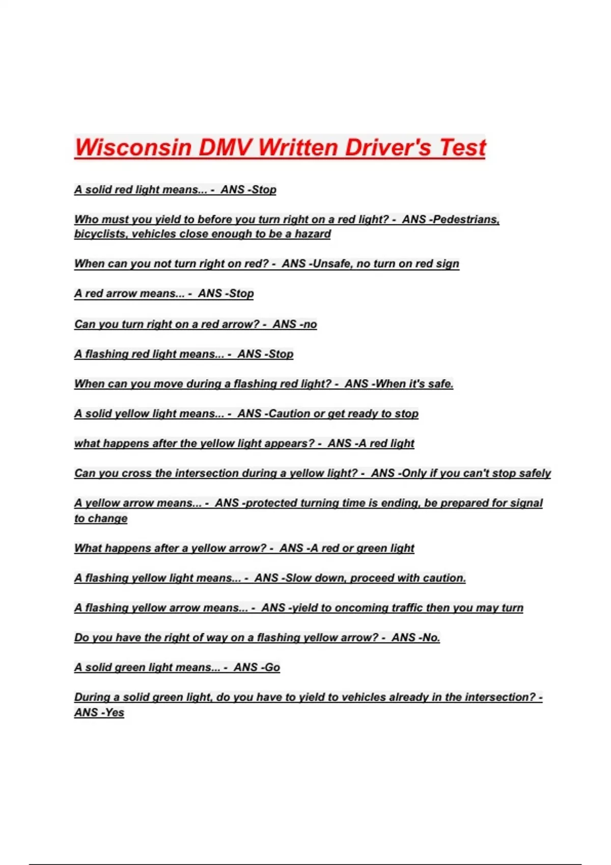 Wisconsin Driving Record Example Wisconsin DMV Written Driver's Test Questions and Answers 2025/2026( A+ ...