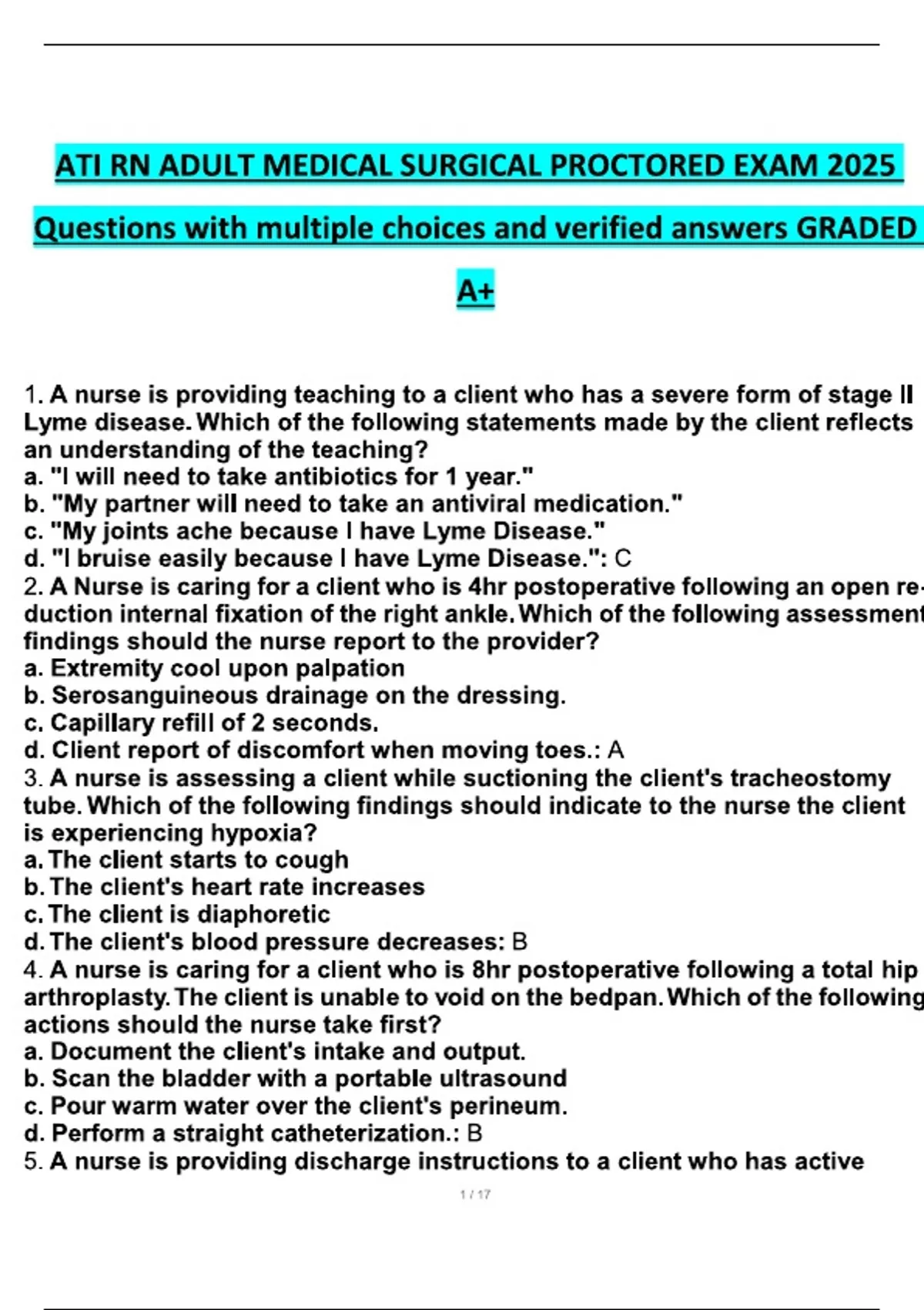 ATI RN ADULT MEDICAL SURGICAL PROCTORED EXAM 2025 Questions with ...