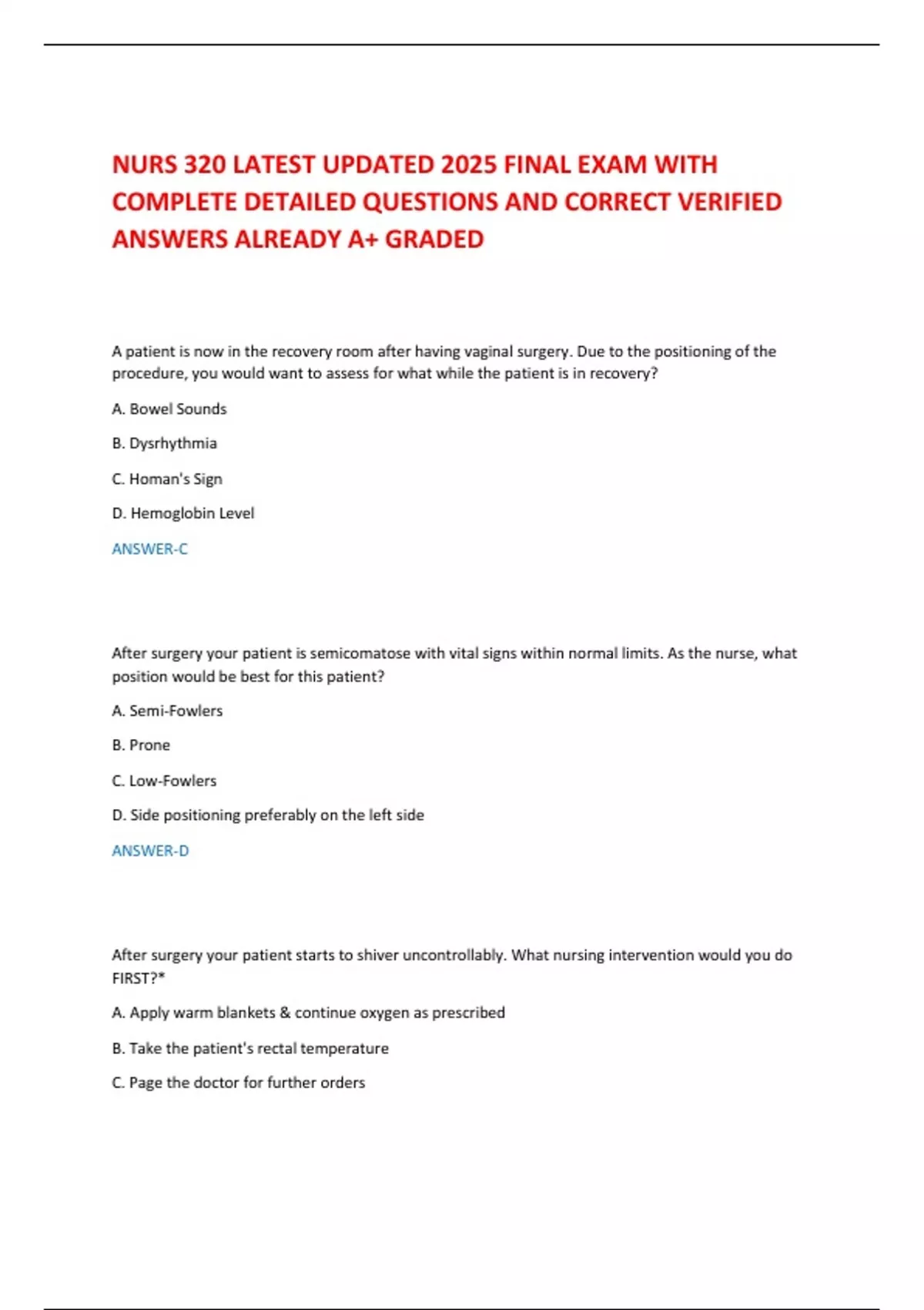 NURS 320 LATEST UPDATED 2025 FINAL EXAM WITH COMPLETE DETAILED ...