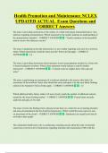 Health Promotion and Maintenance NCLEX UPDATED ACTUAL Exam Questions and  CORRECT Answers