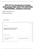 ANTH 275 An Introduction to Cultural Anthropology FINAL EXAM TIPS QUESTIONS AND ANSWERS - Athabasca University