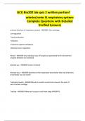 GCU Bio202 lab quiz 2 written portion&quest; arteries&sol;veins & respiratory system- Complete Questions with Detailed Verified Answers
