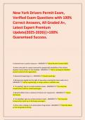 New York Drivers Permit Exam&comma; Verified Exam Questions with 100&percnt; Correct Answers&comma; All Graded A&plus;&comma; Latest Expert Premium Update&lpar;2025-2026&rpar;&vert;>100&percnt; Guaranteed Success&period;
