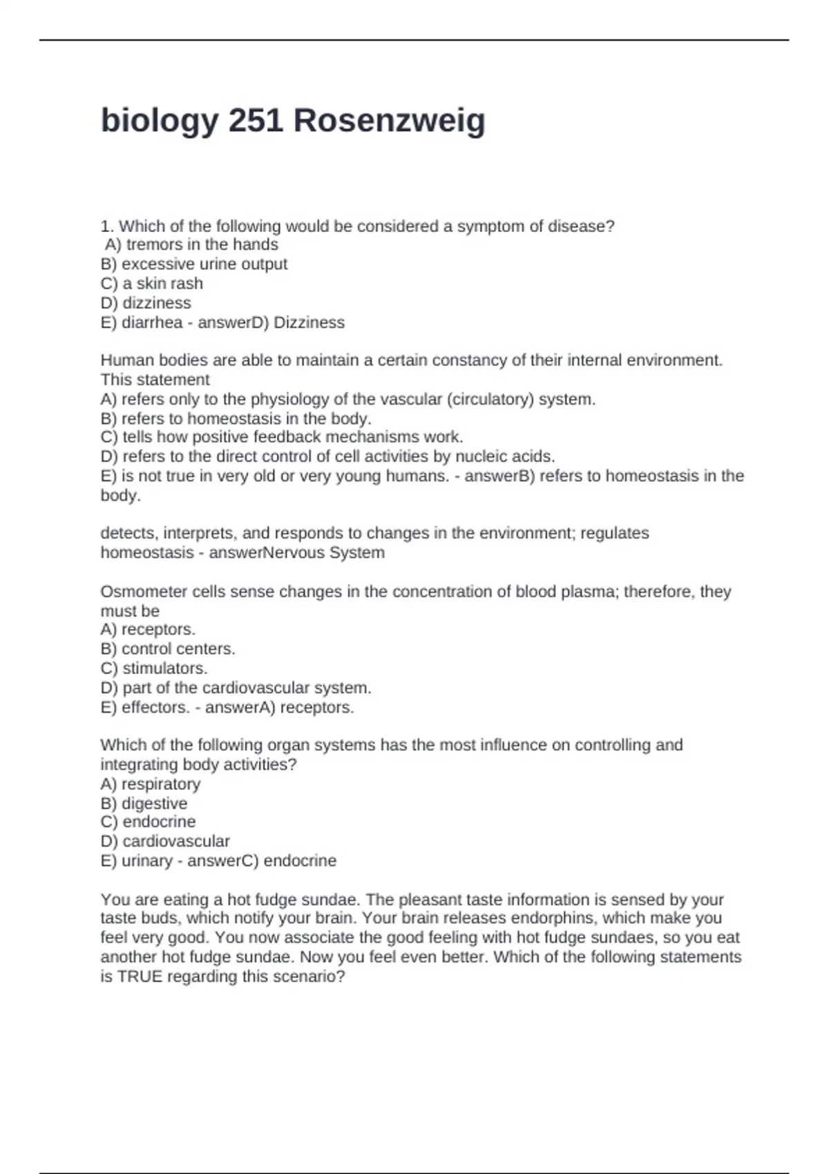 biology 251 Rosenzweig Questions and Answers Solved - BIOS 251 - Stuvia US