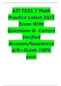 ATI TEAS 7 Math Practice Latest 2025 Exam With Questions &  Correct Verified Answers&sol;Guaranteed&sol;A&plus;Guide 100&percnt; pass