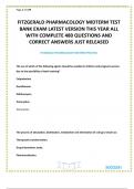 FITZGERALD PHARMACOLOGY MIDTERM TEST BANK EXAM LATEST VERSION THIS YEAR ALL WITH COMPLETE 480 QUESTIONS AND CORRECT ANSWERS JUST RELEASED