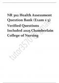 NR 302 Health Assessment Question Bank &lpar;Exam 1-3&rpar; Verified Questions Included 2025 Chamberlain College of Nursing