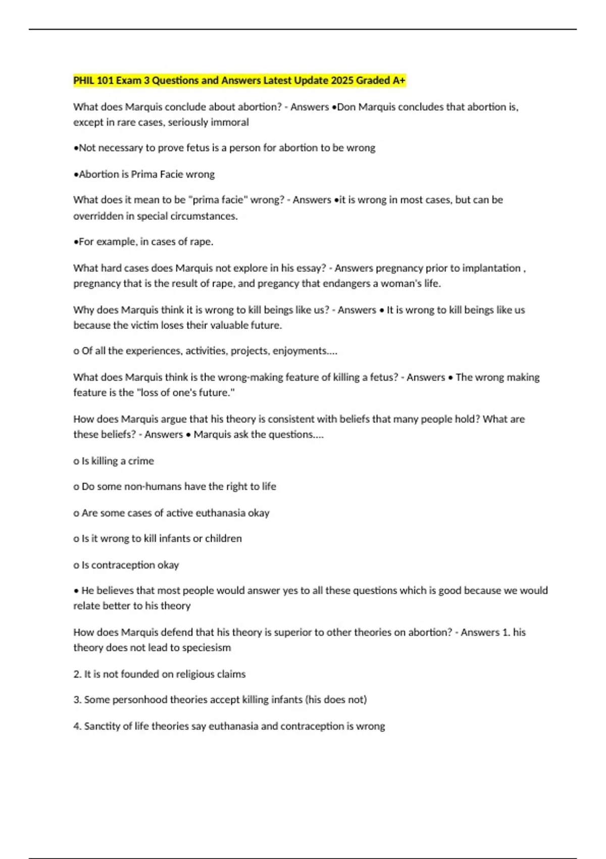PHIL 101 Exam 3 Questions and Answers Latest Update 2025 Graded A+ ...