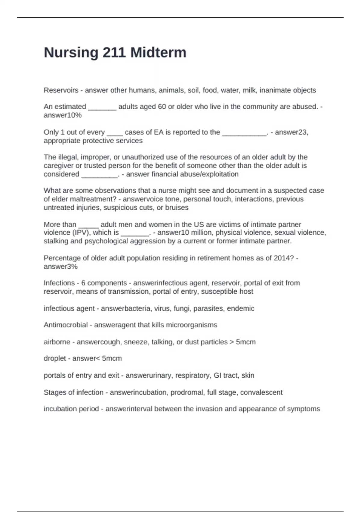 Nursing 211 Midterm Questions and Answers 2025 - NUR 211 - Stuvia US