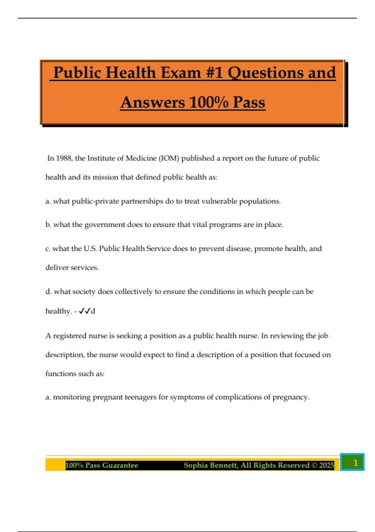 Public Health Exam #1 Questions and Answers 100% Pass - Public health ...