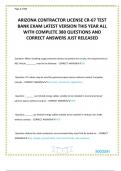 ARIZONA CONTRACTOR LICENSE CR-67 TEST BANK EXAM LATEST VERSION THIS YEAR ALL WITH COMPLETE 380 QUESTIONS AND CORRECT ANSWERS JUST RELEASED