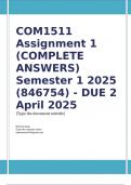 COM1511 Assignment 1 &lpar;COMPLETE ANSWERS&rpar; Semester 1 2025 &lpar;846754&rpar; - DUE 2 April 2025&semi; 100&percnt; TRUSTED Complete&comma; trusted solutions and explanations&period; Ensure your success with us&period; &period;&period;&period; 