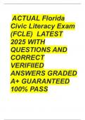  ACTUAL Florida Civic Literacy Exam &lpar;FCLE&rpar;  LATEST 2025 WITH QUESTIONS AND CORRECT VERIFIIED ANSWERS GRADED A&plus; GUARANTEED 100&percnt; PASS 