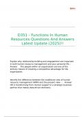 D351 - Functions In Human Resources Questions And Answers Latest Update &lpar;2025&rpar;&excl;&excl;