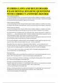 FLORIDA LAWS AND RULES BOARD EXAM DENTAL HYGIENE QUESTIONS WITH CORRECT ANSWERS