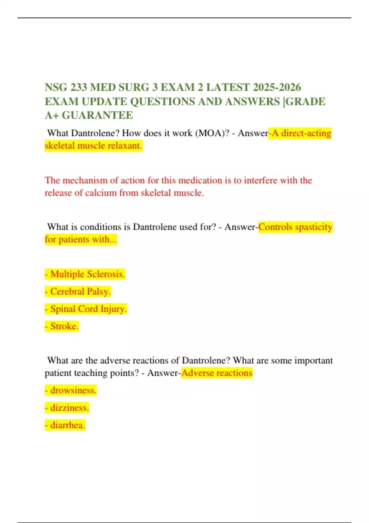 NSG 233 MED SURG 3 EXAM 2 LATEST EXAM UPDATE QUESTIONS AND ANSWERS ...
