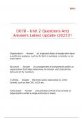 D078 - Unit 2 Questions And Answers Latest Update &lpar;2025&rpar;&excl;&excl;