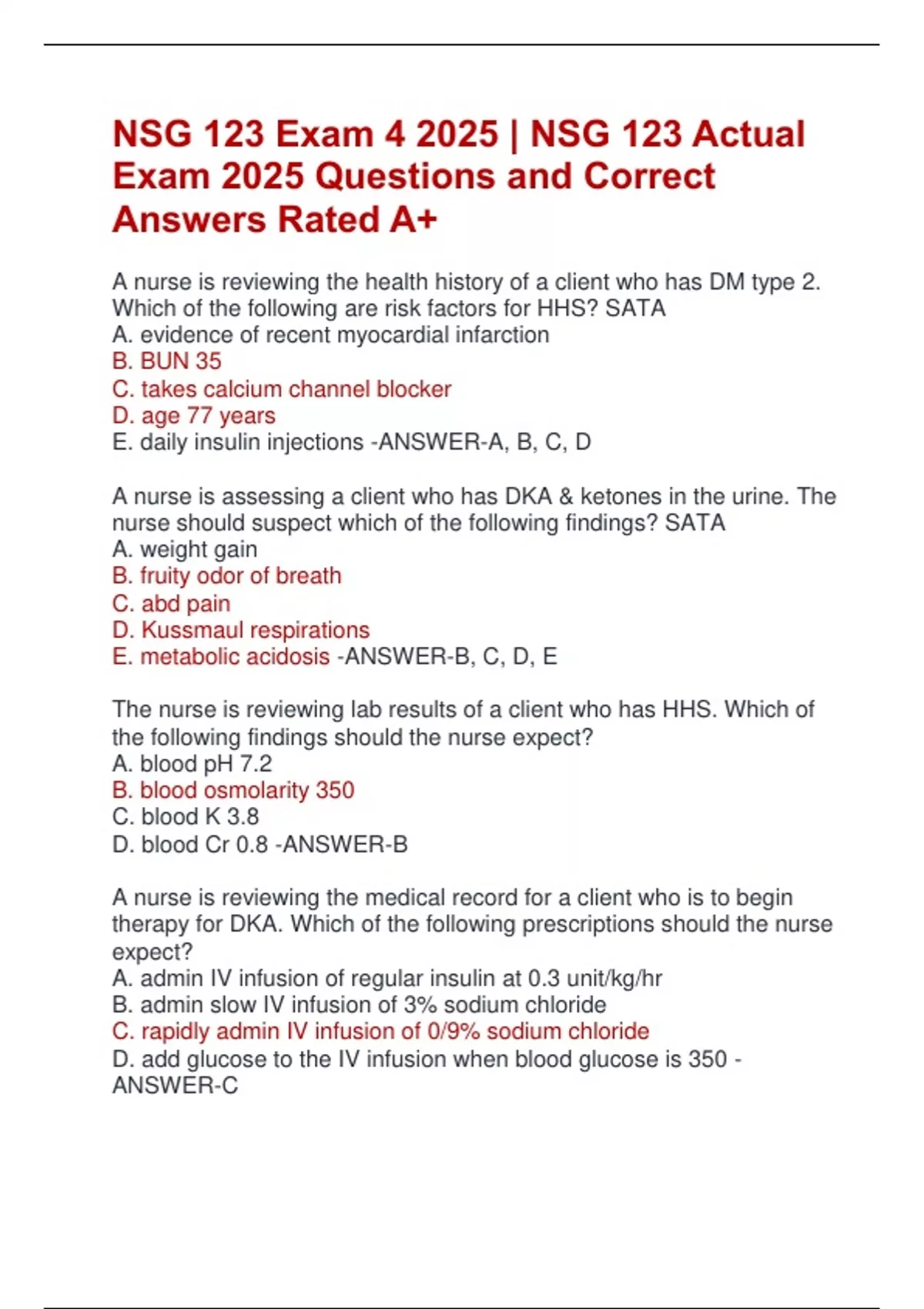 NSG 123 Exam 2025 | NSG 123 Actual Exam 2025 Questions and Correct ...