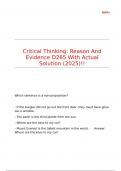 Critical Thinking Reason And Evidence D265 With Actual Solution &lpar;2025&rpar;&excl;&excl;