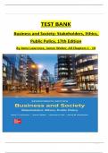Test Bank for Business and Society&colon; Stakeholders&comma; Ethics&comma; Public Policy  17th Edition by Lawrence & Weber&period; All Chapters 1-19 Complete Verified Latest Edition Graded A&plus;
