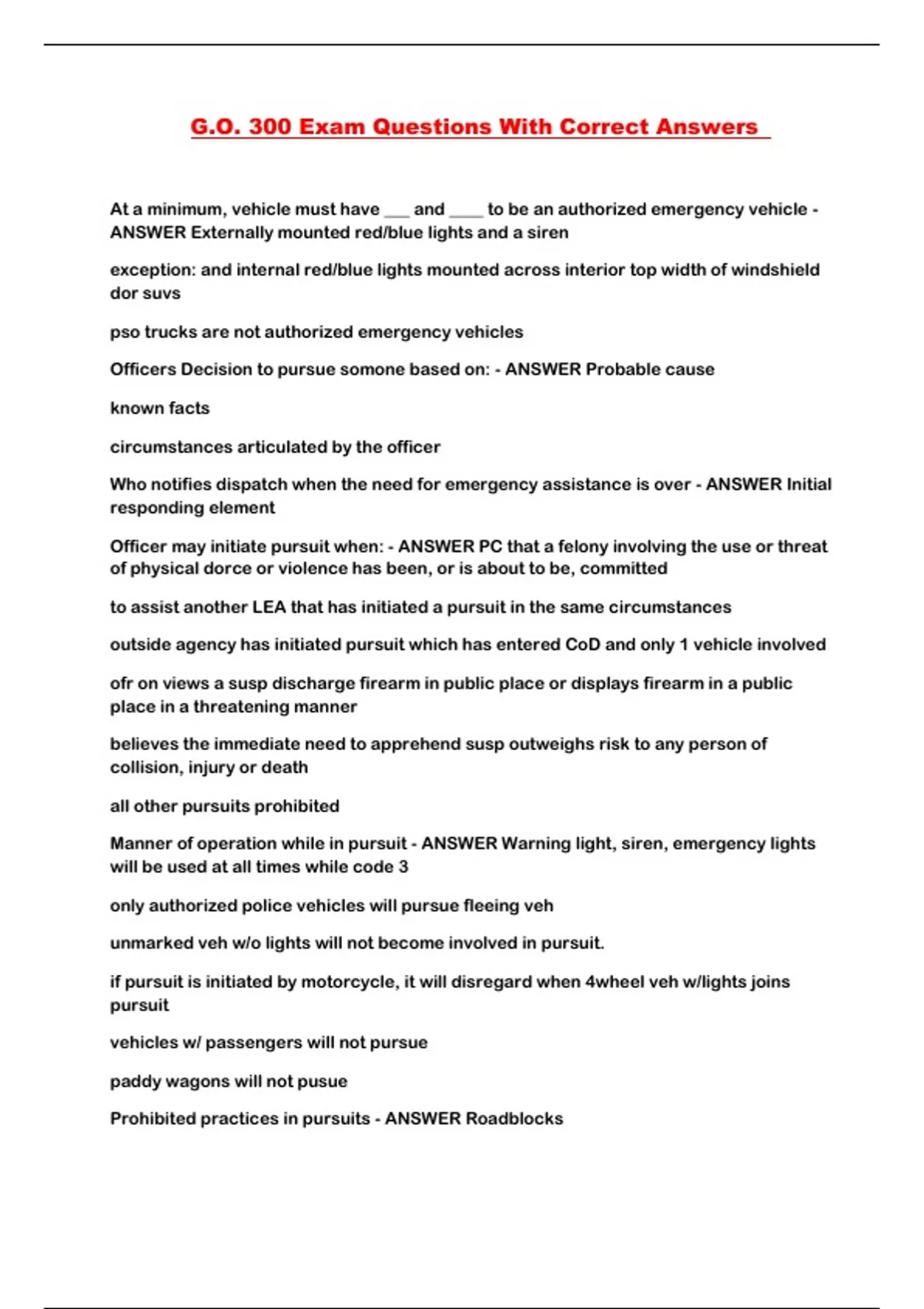 G.O. 300 Exam Questions With Correct Answers - G.O. 300 - Stuvia US