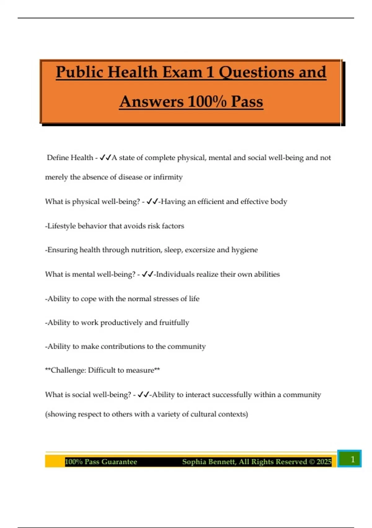 Public Health Exam 1 Questions and Answers 100% Pass - Public health ...