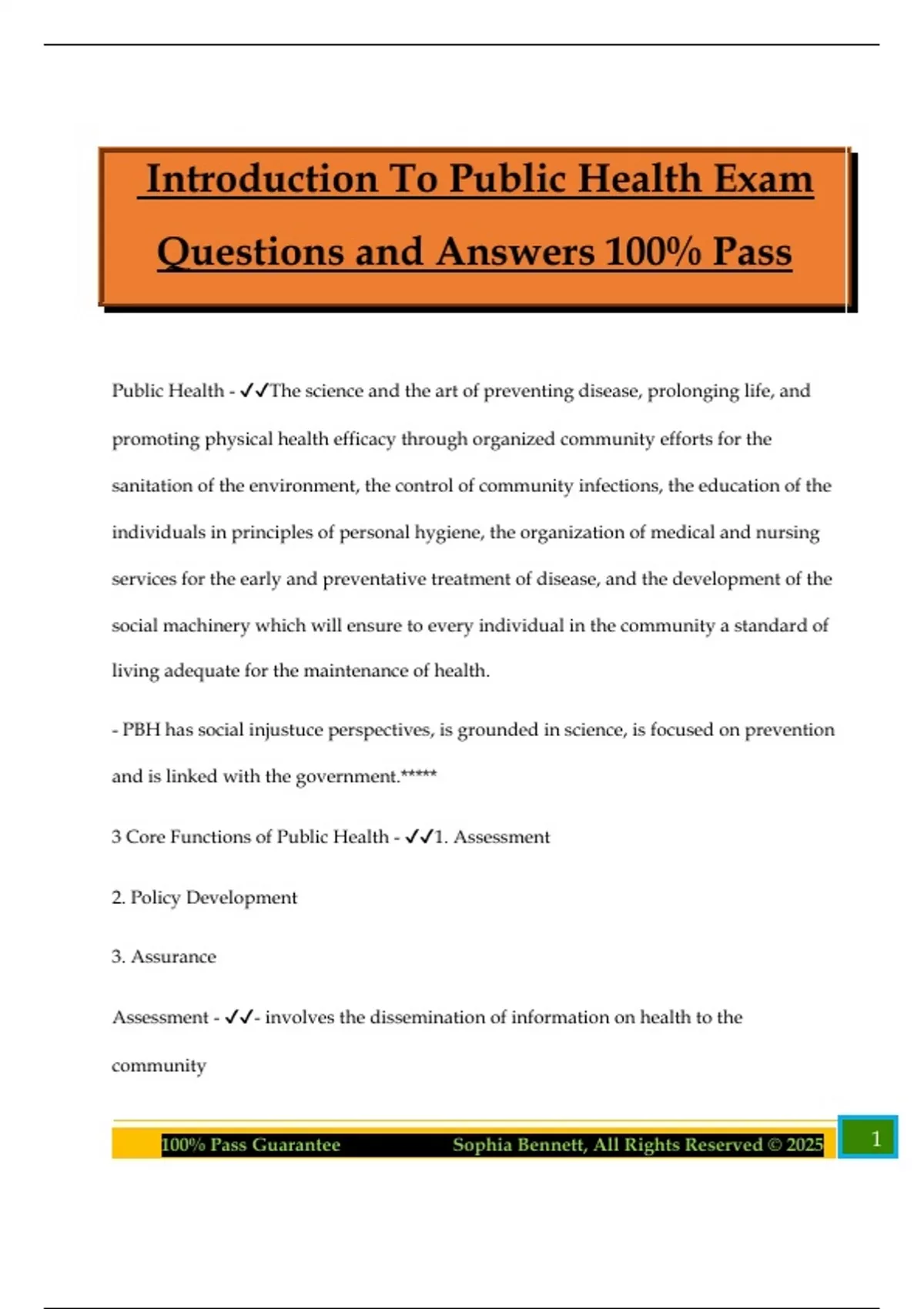 Introduction To Public Health Exam Questions and Answers 100% Pass ...