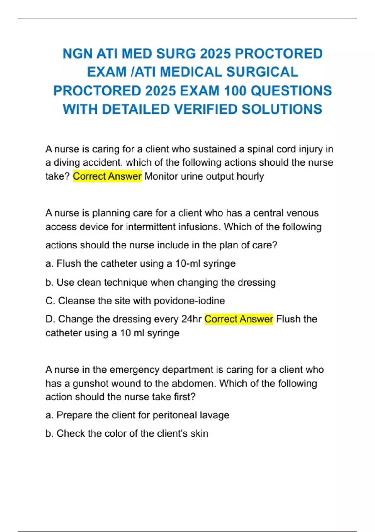 NGN ATI MED SURG 2025 PROCTORED EXAM /ATI MEDICAL SURGICAL PROCTORED ...