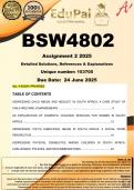 BSW4802 Assignment 2 (COMPLETE ANSWERS) 2025 (153705) - DUE 24 June 2025