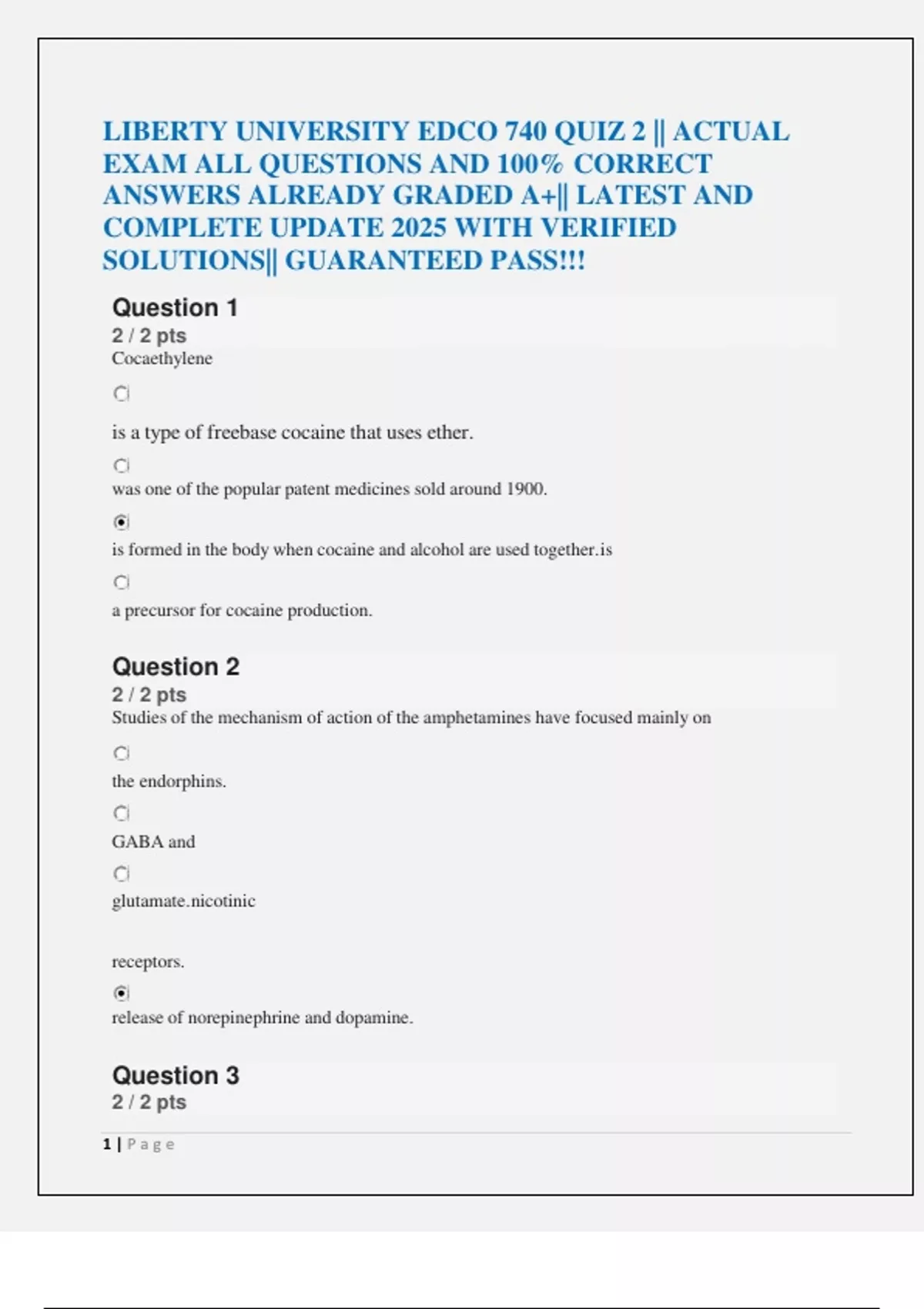 LIBERTY UNIVERSITY EDCO 740 QUIZ 2 || ACTUAL EXAM ALL QUESTIONS AND 100 ...