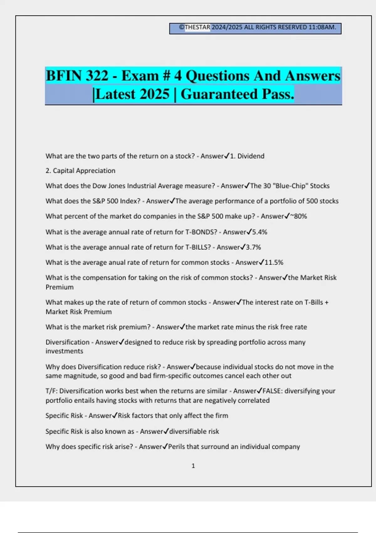 BFIN 322 - Exam # 4 Questions And Answers |Latest 2025 | Guaranteed ...