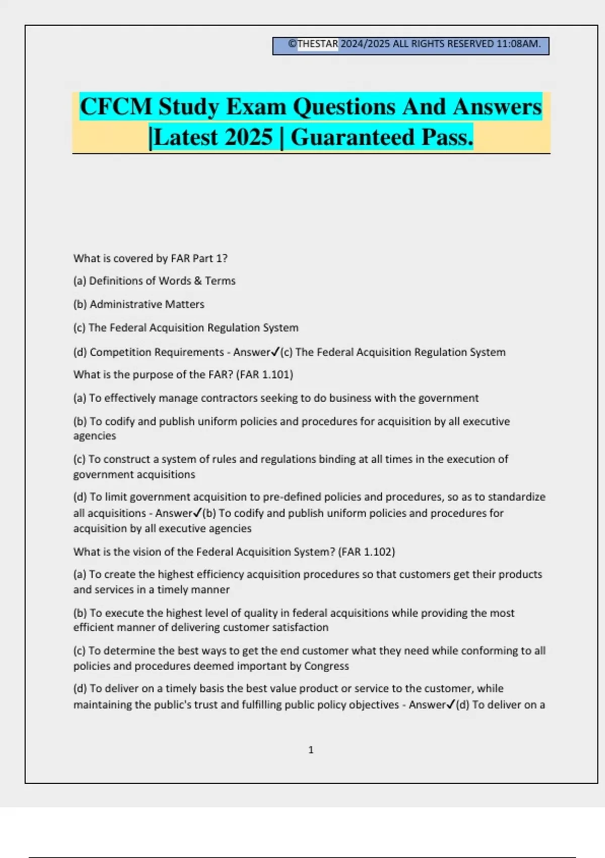 CFCM Study Exam Questions And Answers |Latest 2025 | Guaranteed Pass ...