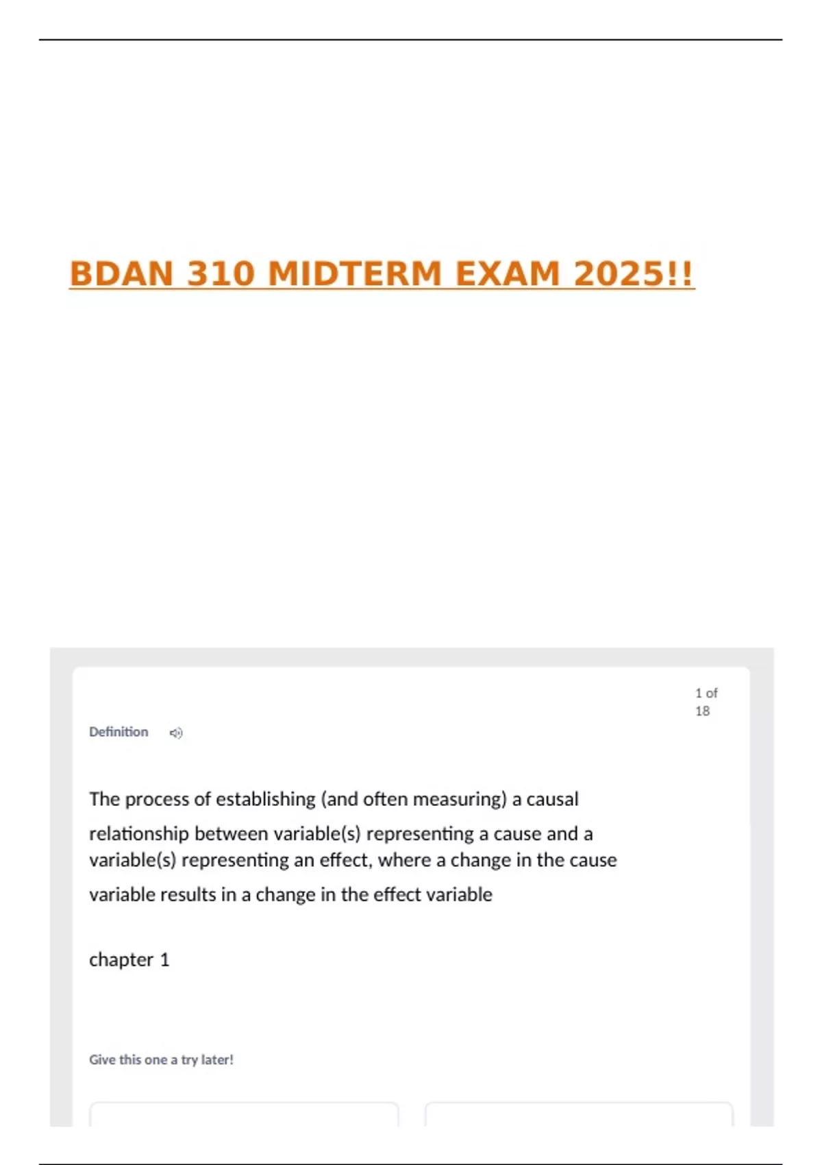 BDAN 310 MIDTERM EXAM 2025!! - BDAN 310 - Stuvia US