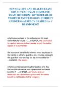NEVADA LIFE AND HEALTH EXAM 2025 ACTUAL EXAM COMPLETE EXAM QUESTIONS WITH DETAILED VERIFIED ANSWERS &lpar;100&percnt; CORRECT ANSWERS&rpar; &sol;ALREADY GRADED A&plus; &sol;&sol; BRAND NEW&excl;&excl;