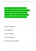 360 TRAINING FOOD PROTECTION MANAGER CERTIFICATION EXAM WITH CORRECT ACTUAL QUESTIONS AND CORRECTLY WELL DEFINED ANSWERS LATEST 2025 ALREADY GRADED A&plus; 
