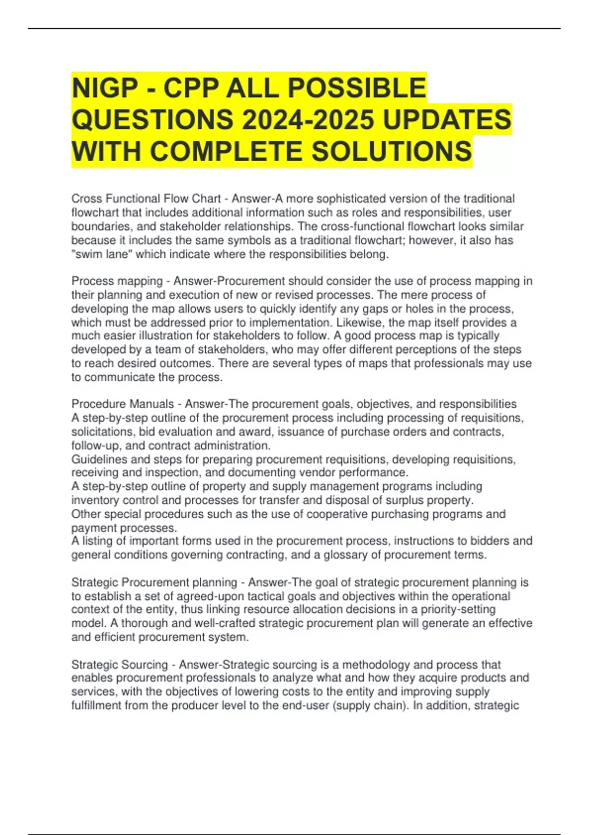 NIGP - CPP ALL POSSIBLE QUESTIONS UPDATES WITH COMPLETE SOLUTIONS ...