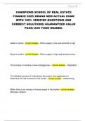 CHAMPIONS SCHOOL OF REAL ESTATE  FINANCE 2025&vert; BRAND NEW ACTUAL EXAM  WITH 100&percnt; VERIFIED QUESTIONS AND  CORRECT SOLUTIONS&vert; GUARANTEED VALUE  PACK&vert; ACE YOUR GRADES&period;