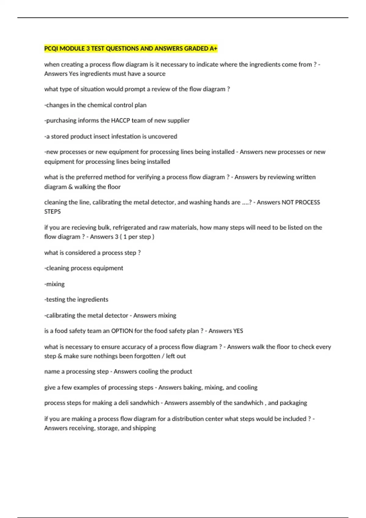 PCQI MODULE 3 TEST QUESTIONS AND ANSWERS GRADED A+ - PCQI - Stuvia US