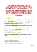 QAL - QUALIFIED APPLICATOR LICENSE PLANT AGRICULTURE TEST PREDICTOR EXAM 672 QUESTIONS WITH VERIFIED ANSWERS LATEST VERSION&period;