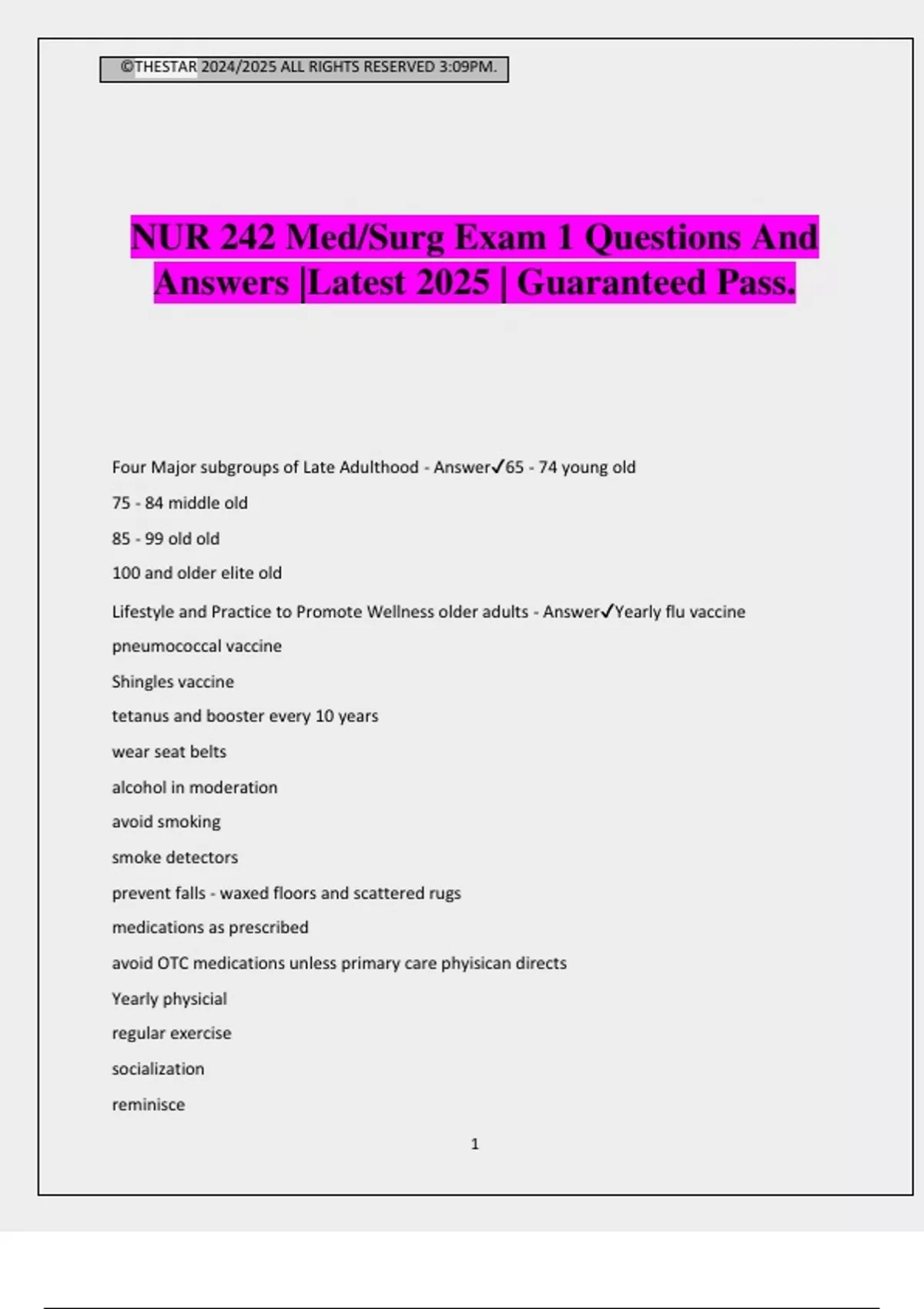 NUR 242 Med/Surg Exam 1 Questions And Answers |Latest 2025 | Guaranteed ...