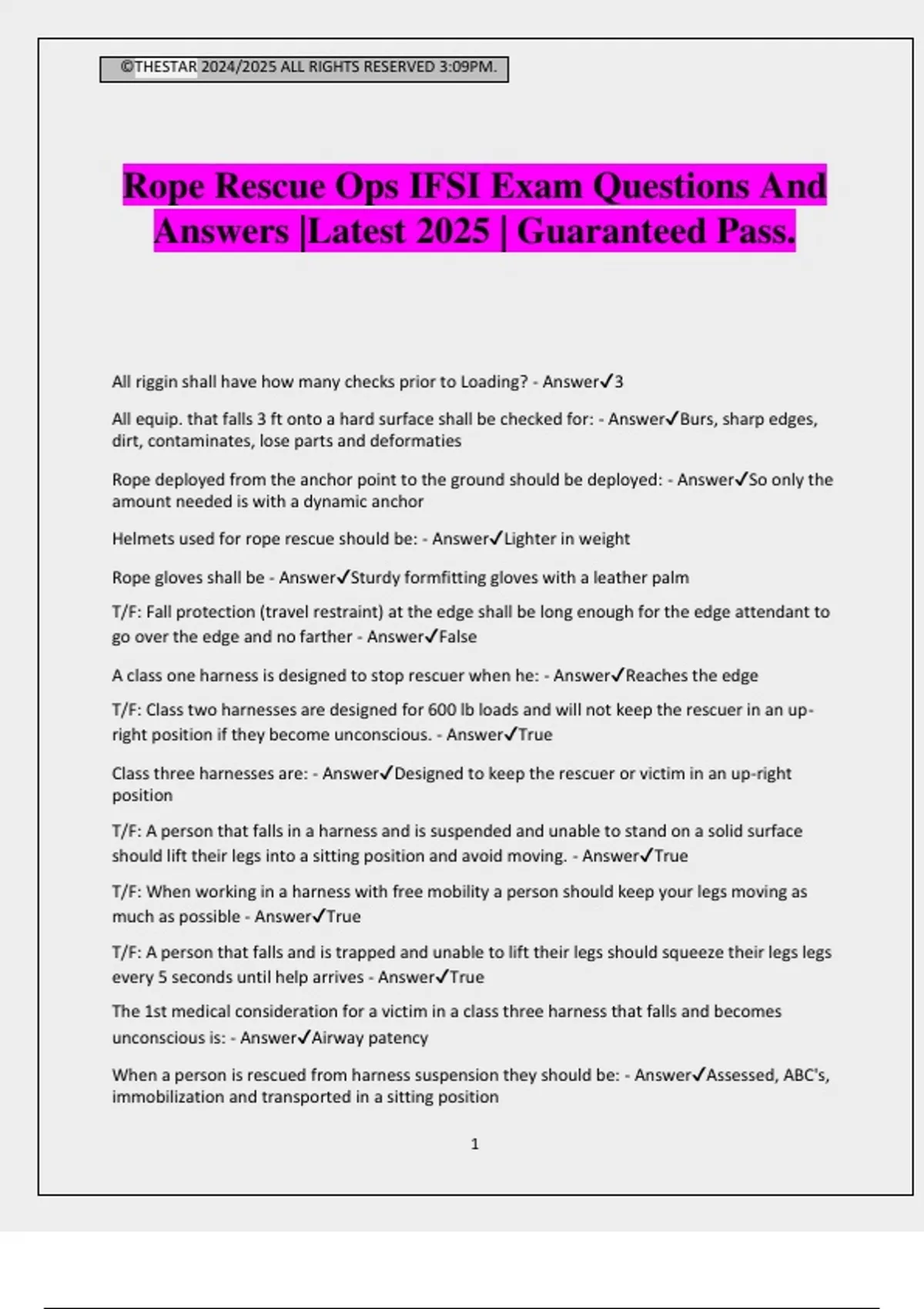 Rope Rescue Ops IFSI Exam Questions And Answers |Latest 2025 ...