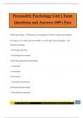  Personality Psychology Unit 1 Exam Questions and Answers 100&percnt; Pass