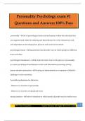 Personality Psychology exam &num;1 Questions and Answers 100&percnt; Pass
