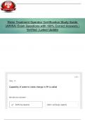 Water Treatment Operator Certification Study Guide &lpar;AWWA&rpar; Exam Questions with 100&percnt; Correct Answers &vert; Verified &vert; Latest Update