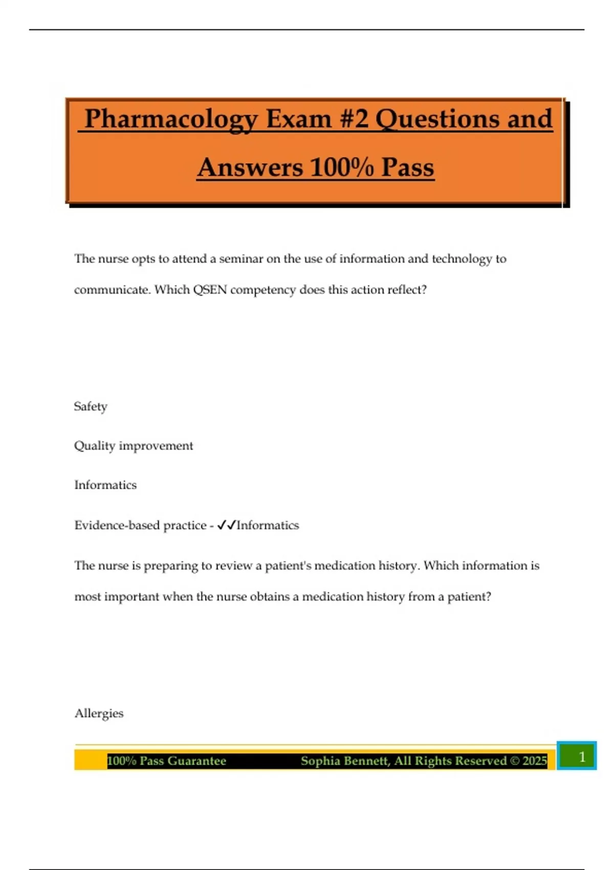 Pharmacology Exam #2 Questions and Answers 100% Pass - Pharmacology ...