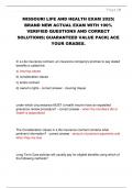MISSOURI LIFE AND HEALTH EXAM 2025&vert;  BRAND NEW ACTUAL EXAM WITH 100&percnt;  VERIFIED QUESTIONS AND CORRECT  SOLUTIONS&vert; GUARANTEED VALUE PACK&vert; ACE  YOUR GRADES&period;