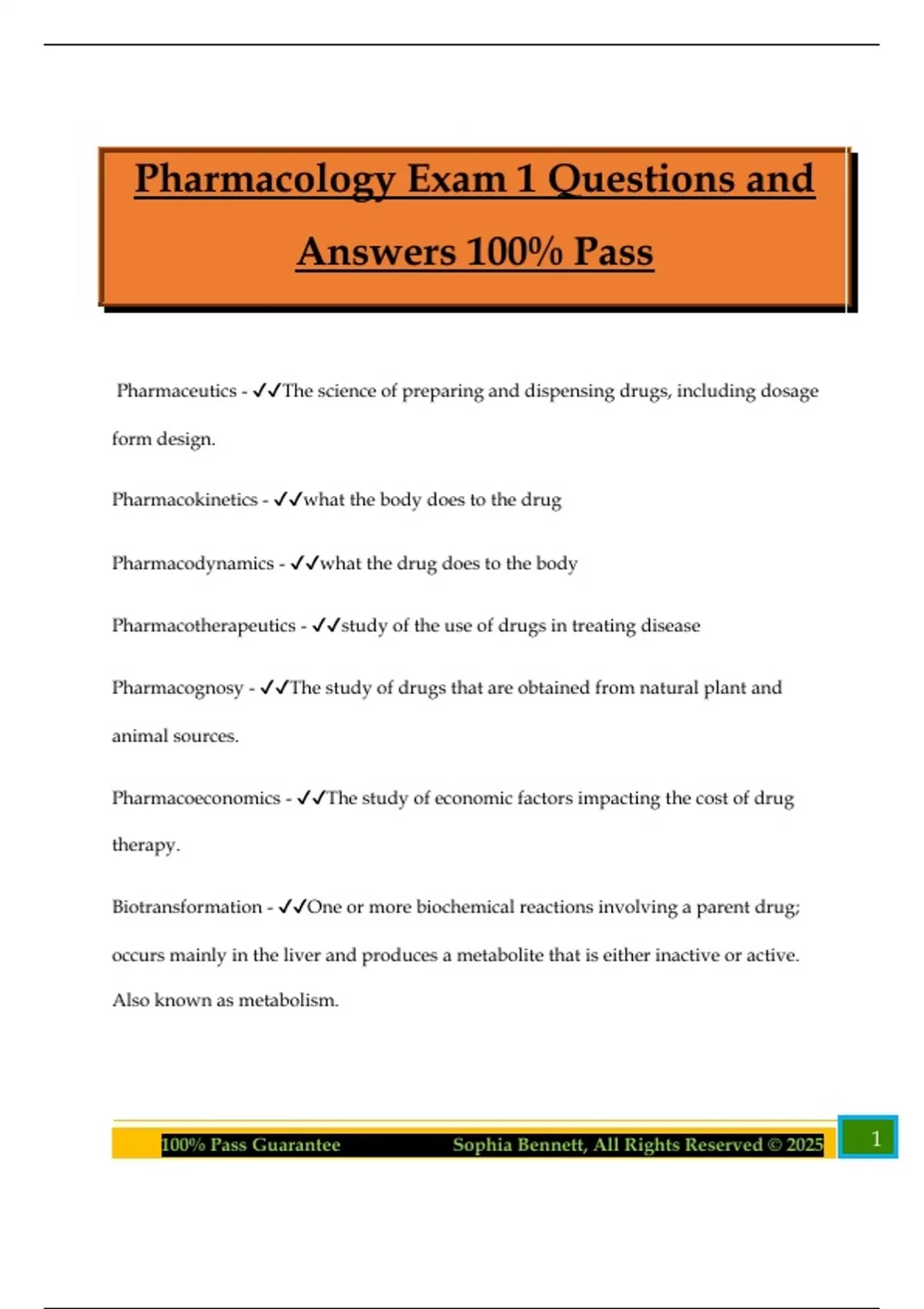Pharmacology Exam 1 Questions and Answers 100% Pass - Pharmacology ...